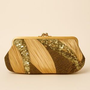 Valerie Stevens Vintage Gold Satin Sequin Beaded Clutch